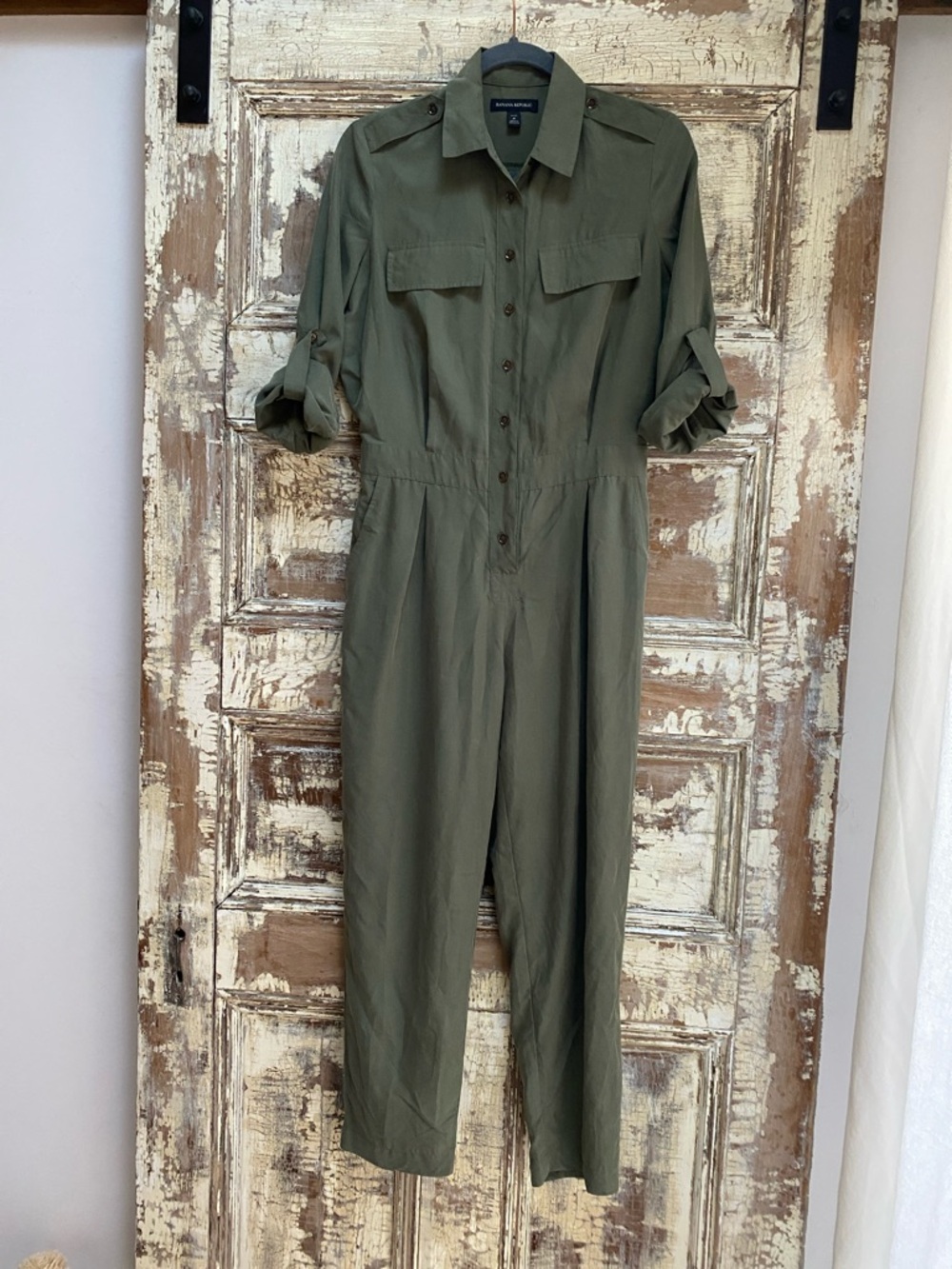 Banana Republic Olive Green Utility Jumpsuit, Size 4 Petite